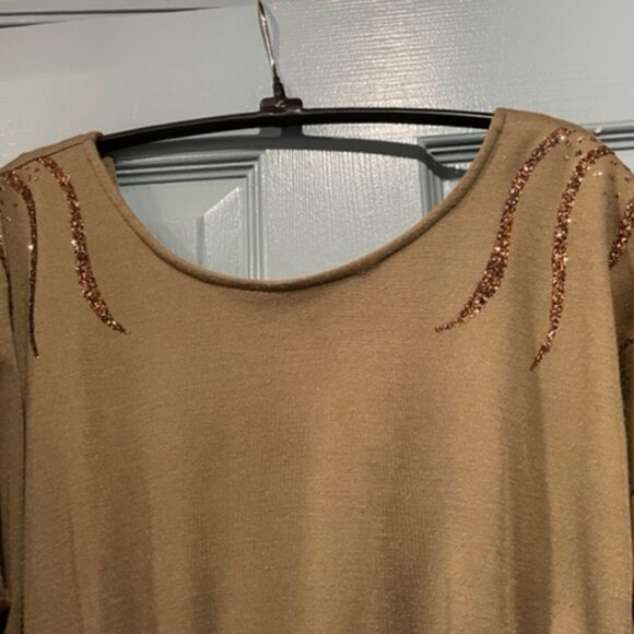 Olive with gold deco sparkle one piece outfit, S, good condition, Circa 70s/80s - Picture 3 of 3